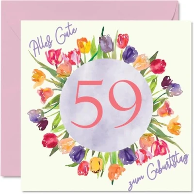 Abbildung von 59. Geburtstagskarte für Frauen Aquarell Tulpen Blumen Strauß Alles Gute zum Geburtstagskarten 59 Jährige Frau Mama Oma Tante, 145mm Neunundfünfzig Geburtstag Grußkarten