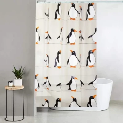Abbildung von Blue Canyon Duschvorhänge mit Pinguinmotiv, 100% Eva Duschvorhang, antibakterielle Oberflächenbehandlung, wasserabweisend, beschwerter Saum, 180 x cm, 12 verstärkte Ösen Haken (Pinguin)