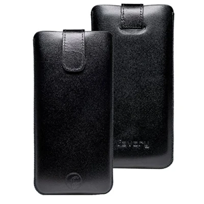 Abbildung von Original Favory Etui Tasche für / Primo 215 by Doro Leder Handytasche Ledertasche Schutzhülle Case Hülle Lasche *mit Rückzugfunktion* Schwarz