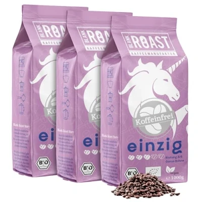 Abbildung von Blank Roast EINZIG 1kg (3er Pack) BIO Kaffeebohnen koffeinfrei 100% Arabica aus Peru schonend &amp; umweltfreundlich entkoffeiniert säurearm mit voller Crema ideal für jede Zubereitungsart