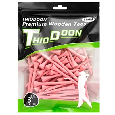 Abbildung von THIODOON Golf Tees,83mm weniger Reibung, Holz Tees, Training für Golfspieler, professionelle Tees aus Naturholz, 100 Stück Rosa