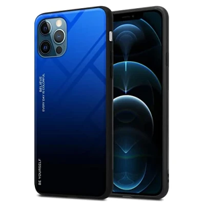 Abbildung von Cadorabo Hülle kompatibel mit Apple iPhone 12/12 PRO Schutzhülle TPU Silikon Case Glas Slim Kratzfest Weiche Gummi Rundumschutz für in Schwarz
