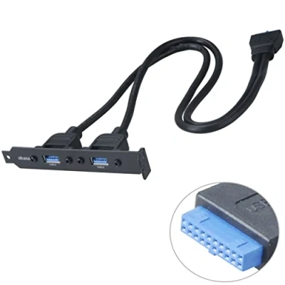 Abbildung von Akasa USB 3.0 Intern Adapterkabel, Dual Super Speed Typ A 3.0, Einbau Buchse mit PCI Halterung, Karte auf 19 Pin Anschluss, schwarz, 40cm, AK CBUB17 40BK