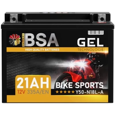 Abbildung von BSA Y50 N18L A GEL Motorradbatterie 12V 21Ah 335A/EN Batterie doppelte Lebensdauer entspricht 52012 52016 C50 Y50N18L A2 vorgeladen auslaufsicher wartungsfrei