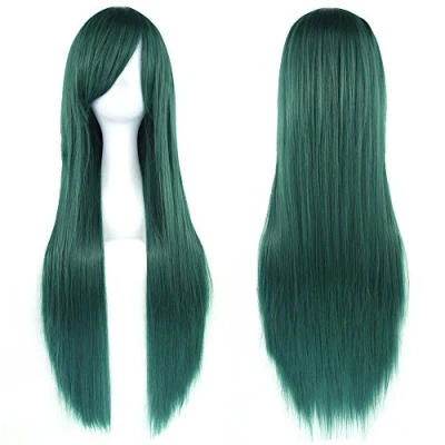 Abbildung von Fouriding 31&quot; Dark Green Women&#039;s Long Straight Cosplay Party Wigs Hairpieces Hair Cap Lolita Style Anime Wig