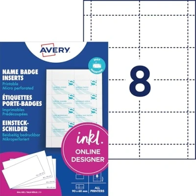 Abbildung von Avery L4728 20 Nachfüllpackungen für Namensschilder, 90 x 60 mm, 160 Stück, Weiß
