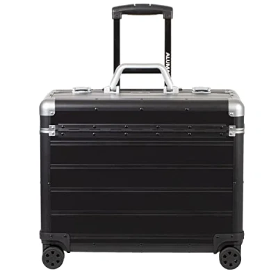 Abbildung von ALUMAXX 45169 Pilotenkoffer PANDORA, Trolley Aluminium, Piloten Rollkoffer Alu, Businesstrolley, Aktenkoffer, Alutrolley ca. 47 cm, Schwarz Matt, x 36 25 Aluminiumtrolley mit 4 360 Rollen