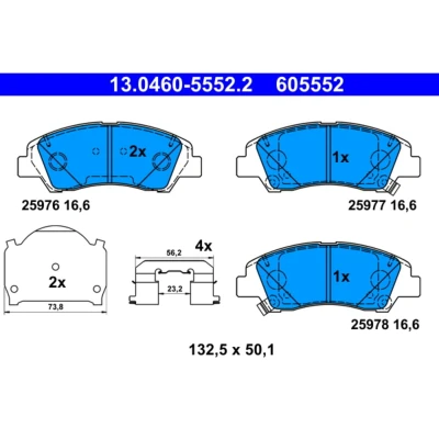 Abbildung von ATE 13.0460 5552.2 Bremsbelagsatz mit akustischer Verschleißwarnung Anti Quietsch Blech Zubehör HYUNDAI: i10 III Schrägheck, II Schrägheck