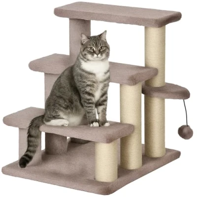 Abbildung von PawHut Kratzbaum Hundetreppe Tiertreppe, mit Ball, Braun