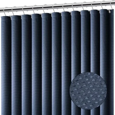 Abbildung von Clara Clark Marineblauer Duschvorhang Duschvorhänge für Badezimmer, Waffelstoff, Badezimmervorhang, Stoff, Duschvorhang, 180 x cm, Hotelstil, Stoff