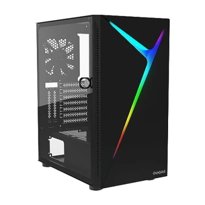 Abbildung von GAMDIAS ARGUS E4 Elite Gaming PC Gehäuse, Mid Tower ATX linke gehärtete Glasscheiben mit Schwingtürdesign, 1 integrierter 120 mm ARGB Lüfter hinten, RGB Streaming Beleuchtung, unterstützt