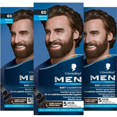Abbildung von Schwarzkopf Bartfarbe Men Perfect 60 Braun 3 x 30ml, Vorratspack, tlg., Schnelles Kaschieren grauer Haare, für ein natürlich aussehendes Ergebnis