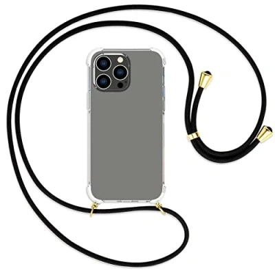 Abbildung von mtb more energy® Handykette kompatibel mit iPhone 14 Pro Max schwarz/Gold Smartphone Hülle zum Umhängen Anti Shock Strong TPU Case