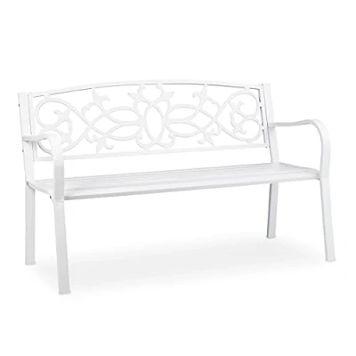 Abbildung von Relaxdays Gartenbank, nostalgisch, 2 Sitzer, wetterfest, Gusseisen &amp; Stahl, Premium Sitzbank, HBT: 78x124,5x58 cm, weiß