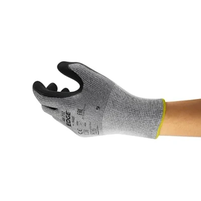 Abbildung von Ansell Edge 48 702 Arbeits Handschuhe, Hoher Schnittschutz für Industrie , Renovierungs und Heimwerker Arbeiten, Grauschwarz, Größe 10 (12 Stück)
