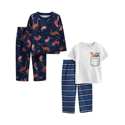 Abbildung von Simple Joys by Carter&#039;s Baby Jungen 4 Piece Poly Pajamas Pyjama Set, Blau/Grau/Dinosaurier, 5 Jahre (2er Pack)