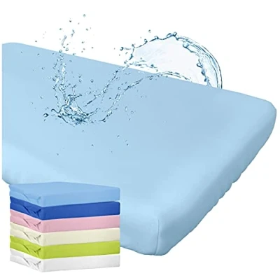 Abbildung von WhizProducts Spannbettlaken mit integriertem Matratzenschoner 60 x 120 cm (Hellblau) für Babybett