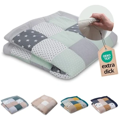 Abbildung von ULLENBOOM Krabbeldecke für Baby 140x140 cm, 100% OEKO TEX Materialien, Made in EU, Dick &amp; weich gepolstert, Mint Grau ideal als Babydecke, Krabbelmatte Spieldecke