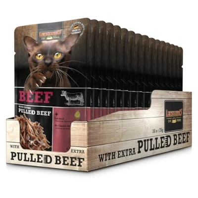 Abbildung von Leonardo Frischebeutel Beef mit Fleischstreifen [Pulled Beef] 70g Getreidefreies Nassfutter für Katzen Alleinfuttermittel Katzenfutter