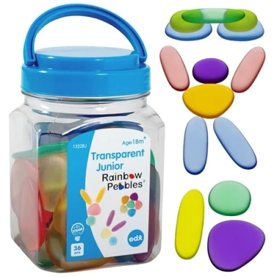 Abbildung von Rainbow Pebbles Junior Transparent Mini Jar Ages 18m+ The Original Sorting and Stacking Stones First Counting Toy
