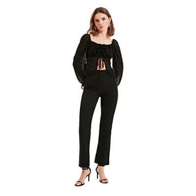 Abbildung von Trendyol Damen Offener Petite hohe Bestimmte Pants, Schwarz, 38 EU