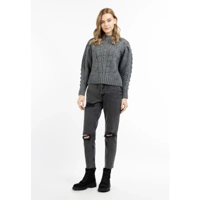 Abbildung von DREIMASTER Vintage Strickpullover für Damen XL/XXL / Dunkelgrau Melange 70% Polyacryl 30% Wolle