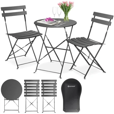 Abbildung von KESSER® Bistroset 3 teilig Bistrotisch mit 2 klappbaren Stühle Set Balkonset Balkonmöbel Klapp Möbel Gartenset Sitzgarnitur Gartengarnitur Gartenmöbel Sitzgruppe Metall Bistro Gartentisch (Anthrazit)