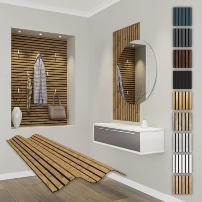 Abbildung von HEXIM Akustikpaneele 118x60cm flexible Lamellenwand Holz MDF Wandpaneele Lamellenverkleidung Wandverkleidung Innendekoration schalldämmend (1 Paneel / 0,708 m² Pecan APF08)