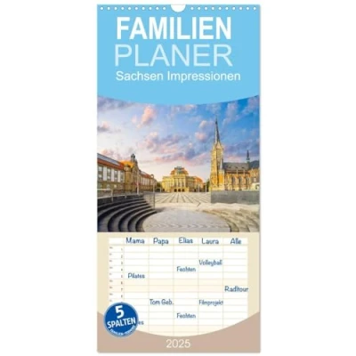 Abbildung von Familienplaner 2025 Sachsen Impressionen mit 5 Spalten (Wandkalender, 21 cm x 45 cm), CALVENDO