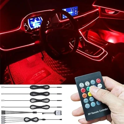 Abbildung von TABEN Auto Atmosphärenlicht Kit Musiksynchronisation Mehrfarbig RGB 16 Millionen Farben 5 Meter Glasfaser USB Fußraum Umgebungsbeleuchtung Kits Sound Aktiv, RF Fernbedienung DC 12V