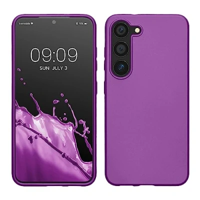 Abbildung von kwmobile Hülle kompatibel mit Samsung Galaxy S23 TPU Silikon Handyhülle Case stoßabsorbierend flexibel Kabelloses Laden Metallic Violett