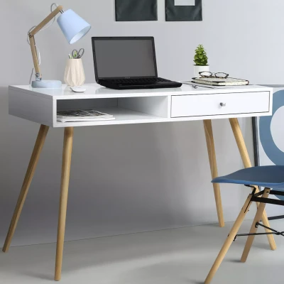 Abbildung von IDMarket Schreibtisch im skandinavischen Stil, Holz, Weiß