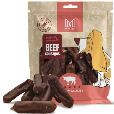 Abbildung von MERSJO Hundeleckerlis Premium Rindfleischwürste für Hunde, 500g, Glutenfrei, 90% Rindfleisch, Luftgetrocknet