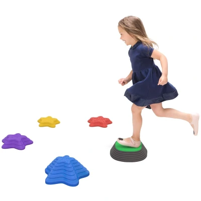 Abbildung von ZONEKIZ Stapelspielzeug Flusssteine,Balanciersteine, rutschfeste Trittsteine für Kinder, (5 tlg), Unterseite und strukturierte Oberseite