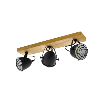 Abbildung von EGLO Deckenlampe Gatebeck, 3 flammige Deckenleuchte Vintage, Industrial, Retro, Deckenstrahler aus Stahl in Schwarz und Holz Natur, Wohnzimmerlampe, E14 Fassung, FSC zertifiziert