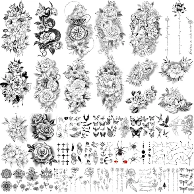 Abbildung von Yazhiji 49 Blatt große Blumen Sammlung wasserdichte temporäre Tattoos dauerhafte gefälschte für Frauen und Mädchen