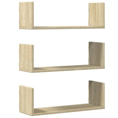Abbildung von vidaXL Wandregale 3 STK., Wandregal mit Stauraum, Hängeregal für Esszimmer Wohnzimmer, Bücherregal Schweberegal Wandboard, Sonoma Eiche Holzwerkstoff