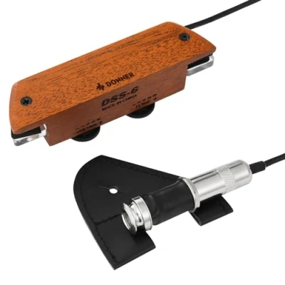 Abbildung von Donner Akustikgitarren Tonabnehmer, DSS 6 Gitarren passiver Mahagoni Schallloch Tonabnehmer mit Humbucker Lautstärkeregler, passt in Schalllochdurchmesser von 3,8 bis 3,94