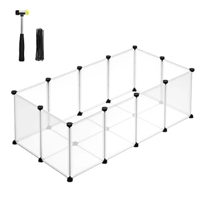 Abbildung von SONGMICS Freigehege mit Bodenplatten, Laufstall, Meerschweinchen Gehege, aus Kunststoff, Gehege für Hamster, Kaninchen, Igel, 125 x 63 42 cm, weiß LPC001W01