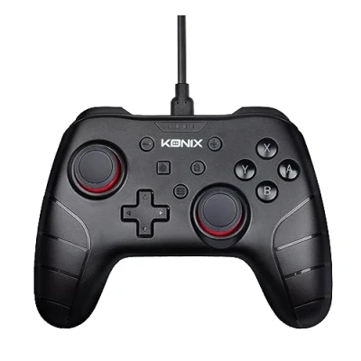 Abbildung von Konix Mythics Kabelgebundener Controller für Nintendo Switch, Switch OLED und PC Vibrationsfunktion 3 m Kabel Schwarz