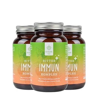 Abbildung von BitterLiebe® Bitter Immun Komplex (3er Set) mit natürlichem Vitamin C aus Camu plus OPC Traubenkernextrakt hochdosiert I 270 vegane Kapseln Kurkuma, Ingwer