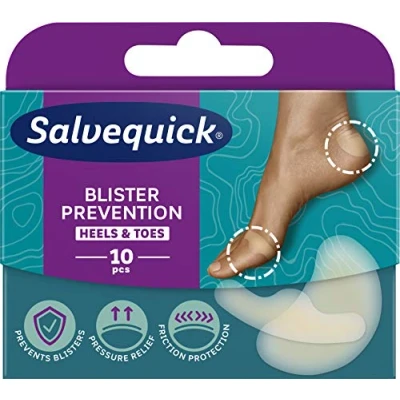 Abbildung von Salvequick, Blister Prevention Mix Wundpolster in 2 Größen für Blasen um die Fersen und Zehen Druck Reibung zu verhindern lindern Einheiten, 10 Tiras