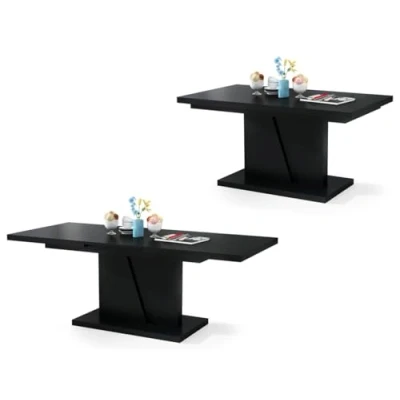 Abbildung von All4All Couchtisch Noel Kaffeetisch Wohnzimmertisch Sofatisch mit Ablagen Esstisch Einlegeplatte ausklappbar 120x70cm 05 Schwarz matt
