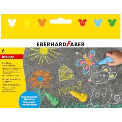 Abbildung von EBERHARD FABER 526561 Straßenmalkreide Maus, 6 Straßenkreiden für Kinder ab 3 Jahren, Malkreide draußen