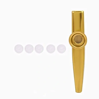 Abbildung von Dilwe Kazoo, Tragbarer Metall Kazoo mit 5 Flöten Membran Ukulele Gitarren Partner Einfach zu erlernen Musikinstrument( gold)