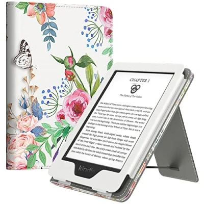 Abbildung von MoKo Hülle Kompatibel mit 6&quot; Kindle 11th Gen 2024/2022/10th 2019/8th 2016, Slim PU Tablet Schutzhülle Auto Schlaf/Aufwach Handschlaufe für 11/10/8, Duftende Blume