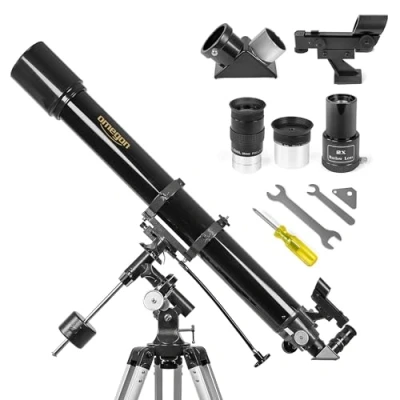 Abbildung von Omegon Teleskop AC 90/1000 EQ 2 Refraktor für Einsteiger &amp; Fortgeschrittene 90mm Öffnung 1000mm Brennweite präzise Montierung Mond Planetenbeobachtung