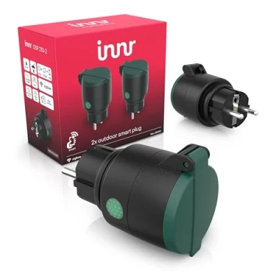 Abbildung von Innr Zigbee Smart Außensteckdose, Outdoor Plug, Funktioniert mit Hue*, Alexa (Bridge erforderlich) Steckdose Außenbereich, IP44 Wasserdicht, 10A, 2300W, OSP 210, 2 pack Schwarz