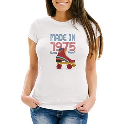 Abbildung von MoonWorks Print Shirt Damen T Geburtstag Retro 70er Jahre Vintage Siebziger Geschenk Slim Fit Moonworks® mit