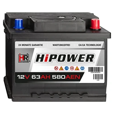 Abbildung von HR HiPower Autobatterie 12V 63Ah 580A/EN Starterbatterie ersetzt 44Ah 45Ah 46Ah 50Ah 60Ah 62Ah 65Ah